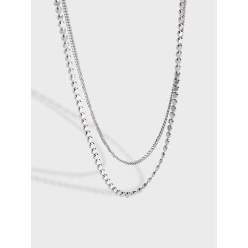 Korean Ins Niche Design Light Luxury Simple Temperament Flat Beads Double S925 Sterling Silver Necklace Womens Neck Chain