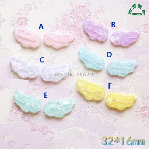Colorful Angel Wings Jelly Bling Resin Flatback Cabochon Stone DIY Wedding Decoration Crafts Charm Jewelry Making Findings 32mm