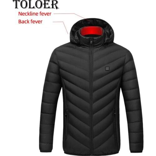 Heated Jacket Fashion Men Solid Hooded Coat Intelligent USB Electric Heating Thermal Warm Clothes Winter Male Parka Plussize 8XL