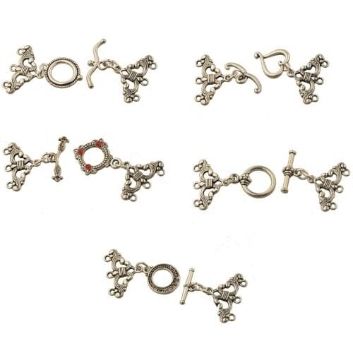 Multilayer Bracelets Clasps DIY Handicrafts Findings Hooks Jewelry Toggles Triangle 3 Holes Leaf Heart Circle Silver 10 sets/lot