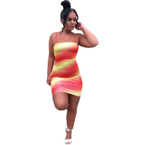 Tie Dye Birthday Outfits Spaghetti Strap Dresses For Women Plus Size 2021 Summer Clothing Trendy Holiday Sheath Mini Party Dress