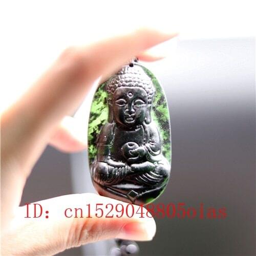 Natural Black Green Chinese Jade Buddha Pendant Beads Obsidian Necklace Charm Jewelry Accessories Carved Amulet Gifts for Men