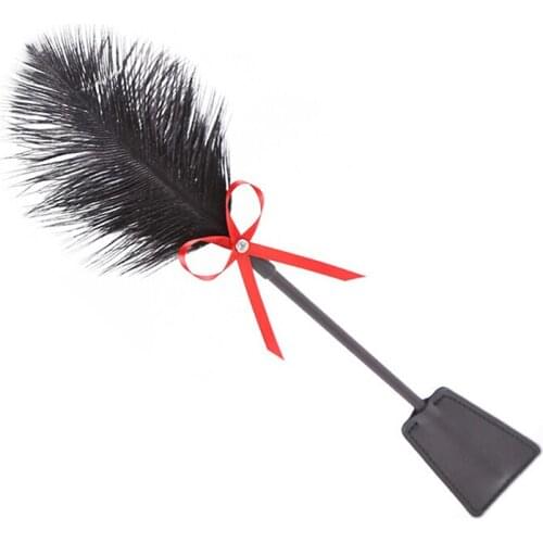 1PC Black Fetish Leather Spanking Paddle Feather Flirt Whip Romantic Massage Tickler Flogger Erotic Toy Sex Products For Male