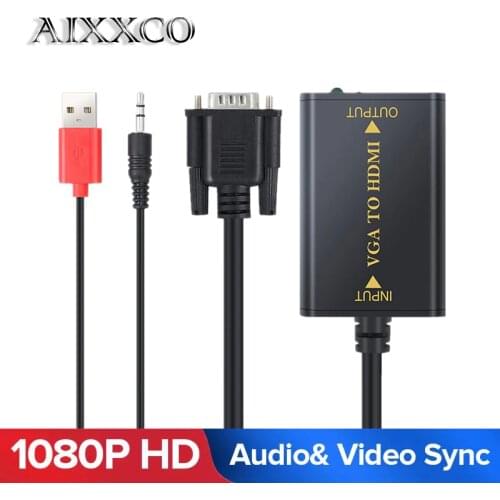 AIXXCO Quality Portable Plug and play VGA To HDMI-compatible Output 1080P HD Audio TV AV HDTV PC Video Cable VGA2HDMI Converter