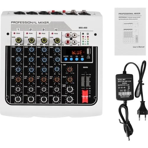 Muslady MIX-400 Professional 6-Channel Audio Mixer Mixing Console 3-Band EQ with Reverb Delay Effects Wireless Connect