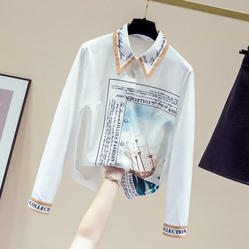 New Autumn Elegant Womens Turn Down Collar Retro Print Long Sleeves OL Shirts Female Office Ladies Shirt Blouse Tops A4062