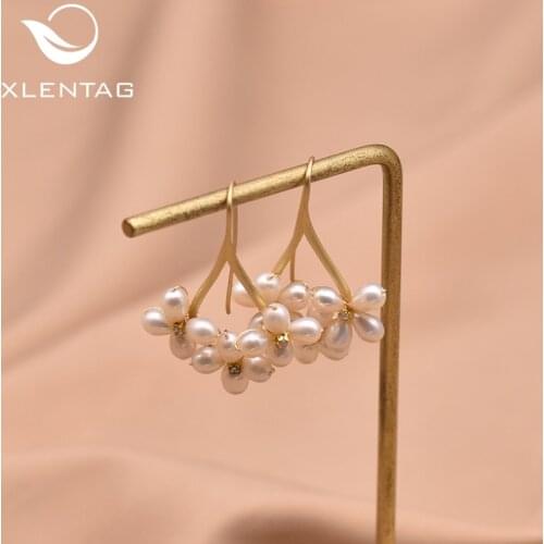 Xlentag Pure Natural Freshwater Pearl Drop Flower Earrings Female Gift Wedding Drop Earrings Advanced Handmade Jewelry GE0546