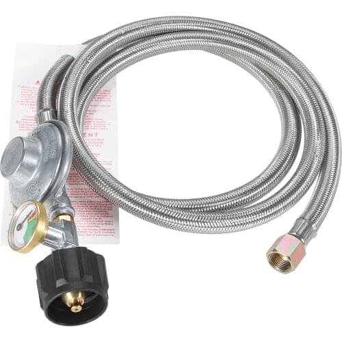 1set Stainless Still Braided Propane Regulator Hose+Gauge 60inch Low Pressure 80000BTU/Hr Detect Monitor 3/8" Female QCC1/Type1