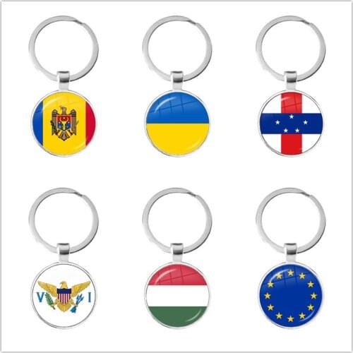 Antilles,European Union,Ukraine,Hungary,Moldova,United States Virgin Islands National Flag Glass Cabochon Keychain Key Ring Gift
