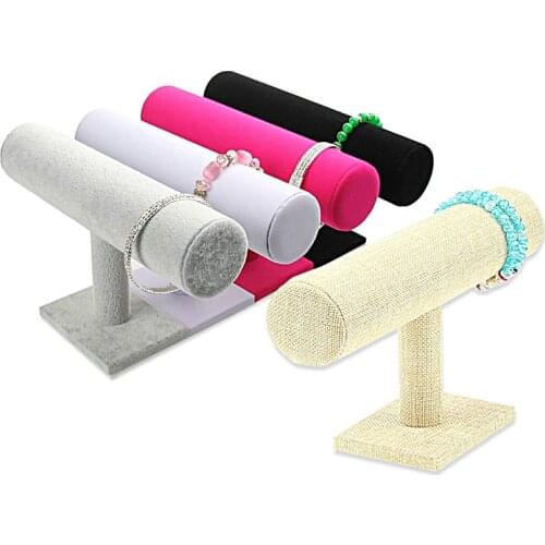Super Velvet PU Linen Bracelet Necklace Chain Bangle Watch T Bar Rack Jewelry Display Organizer Stand Holder Case