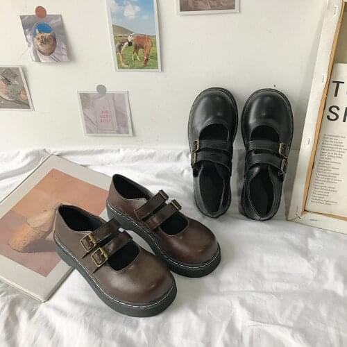 Spring Autumn Women Mary Janes Shoes Buckle Lolita Shoes Black Platform on Flat Retro Casual Shoes Girls zapatos mujer 7776G