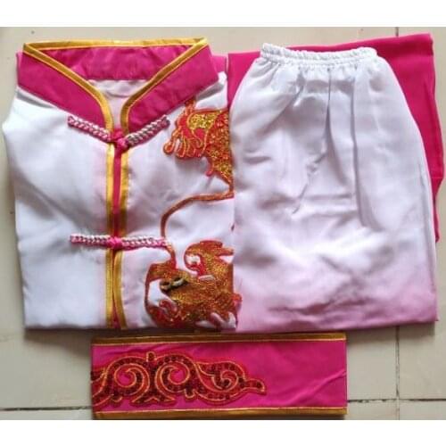 Top quality kids embroidery dragon kung fu wushu clothing Children tai chi training suits martial arts uniforms blue/rose