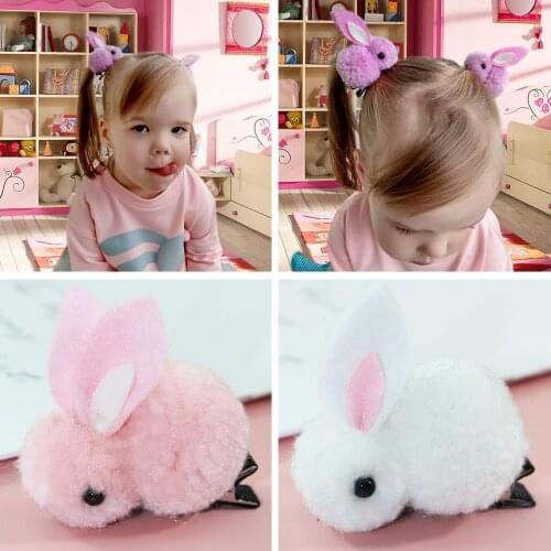 1PCS Korean Cute Hair Ball Rabbit Hair Clip Hairpin Simple For Girl Plush Rabbit Ears Cute Kids Baby Headwear