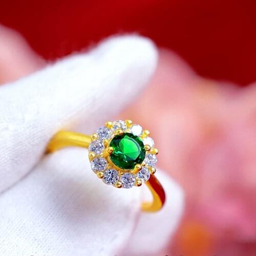 Green Four Claws CZ Stone Engagement Wedding Rings for Women Yellow Gold Filled Bridal Lady Finger Ring Band