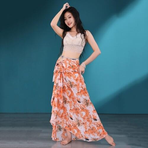 Women Dance Clothes Single Layer Skirt Belly Dance Hip Scarf Beach Cover Up Over-skirt One Piece Floral Hip Wrap Summer Wear