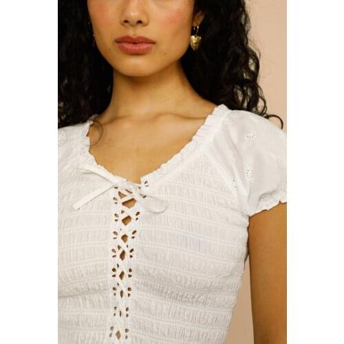 Women Shirt 2021 Spring and Summer New Style Ladies Splicing Short-sleeved Lace Crop Top