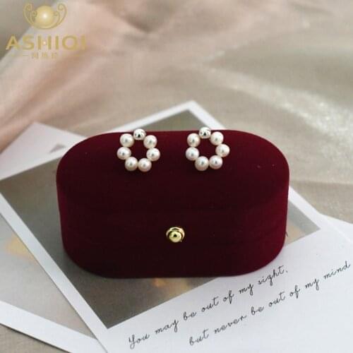 ASHIQI Natural freshwater pearl Korean earrings 925 sterling silver Simple Fashion Small Pendientes Jewelry for girls