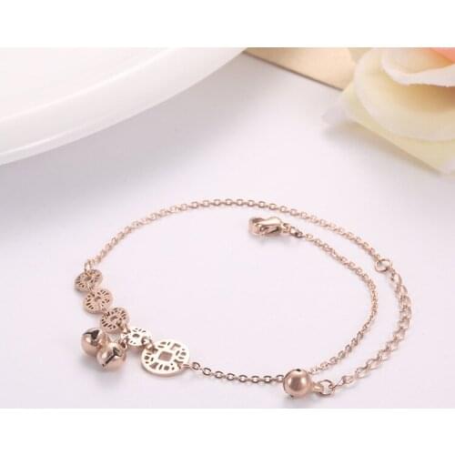Lucky Bronze Bell Titanium Steel Lady Cold Wind Rose Gold Bracelet