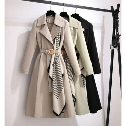 New Fashion 2020 Autumn Winter Womens Long Trench Coat With Belt Elegant Female Outwear Oversize Windbreak Plus Size D200813