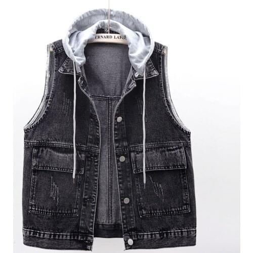 Autumn Winter Denim Vest Women Hooded Winter Fashion Sleeveless Jacket Jeans Vest Plus Size Loose Waistcoat G722