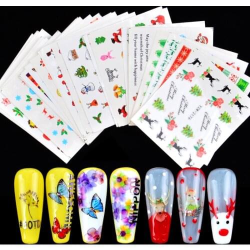 1 Set Christmas Series Nail Sticker Sets Nail Butterfly Water Transfer Decals Nail Art Sticker Manicure Foils Slider