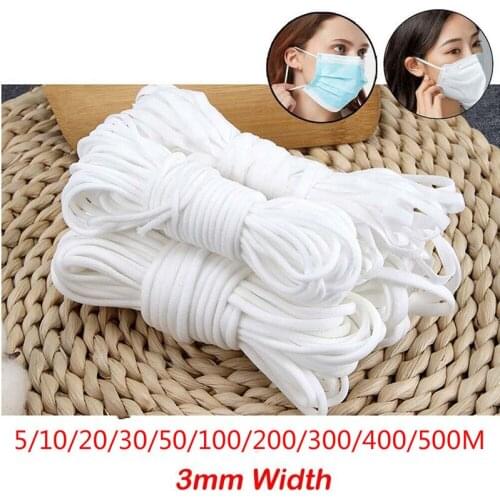 100M Round Mask Lanyard 3MM Elastic Mask Rope 0.3CM Environmental Protection Elastic Band Mask Ear Belt White Oil Core Rope Web