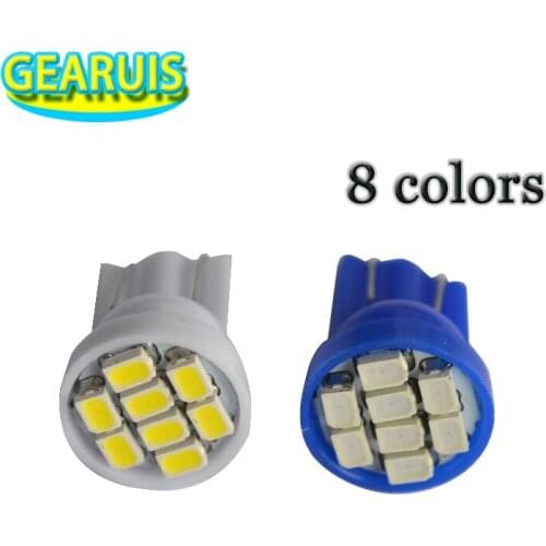 100pcs/lot T10 8 SMD 1206 3020 LED Wedge Light bulbs Car Interior Light 192 168 194 W5W 8SMD white red yellow blue green 12V