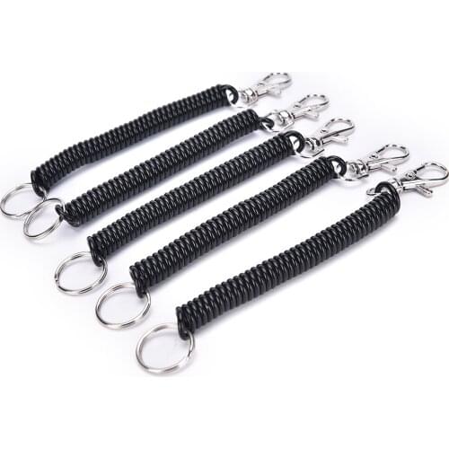 2/5PCS Elastic Spring Rope Key Chains Key Rings Silver Color Metal Carabiner For Outdoor Camping Anti-lost Phone Spring Keychain