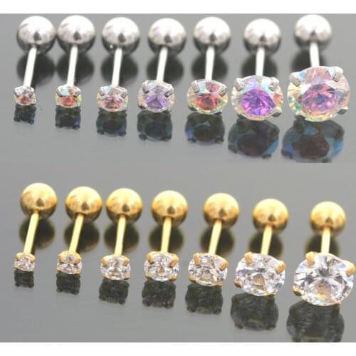 2Pcs 0.8x6mm 20G Bar 2/2.5/3/3.5/4/5/6mm Crystal Ear Stud Earrings Zircon Helix Piercing Tragus Conch Piercing Jewelry Ball Back