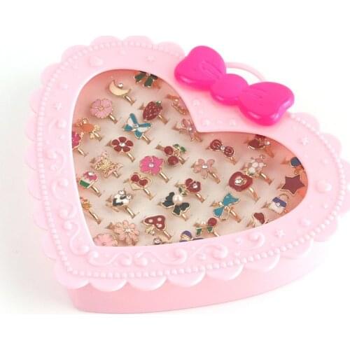 2020 New 36 pcs Alloy Cartoon Rings With Bow tie box Colorful Lovely Adjustable Jewelry