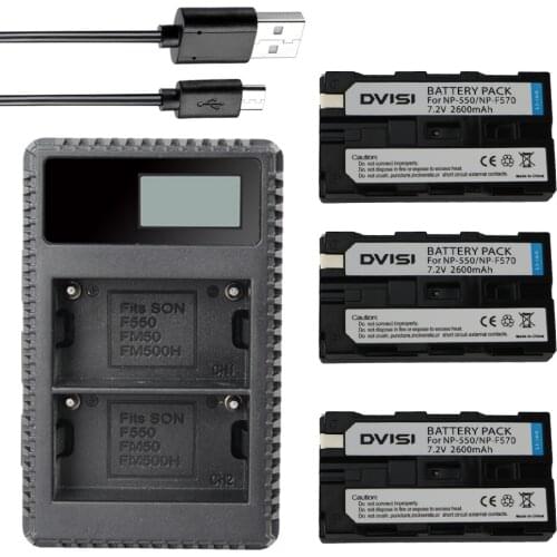 3Pcs 2600mAh NP-F550 NP-F570 Batteries + LCD USB Dual Charger for Sony NP-F330 NP-F530 NP-F570 NP-F730 NP-F750 NP-F960 NP-F970