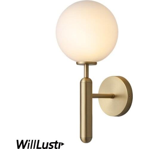 White Glass Globe Wall Sconce Lamp Aquatex Water wave Glass Light Copper Color Metal Porch Hotel Cafe Bedside Staircase Lighting