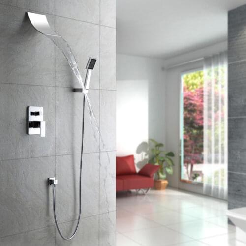 Free ship Modern wall mounted Waterfall Shower Head and Handshower Chrome Shower System