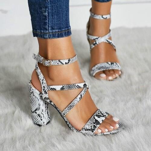 Fashion high heels Sandals sexy open toes shoes woman spring summer Snakeskin Ladies Sandals with strap footwear