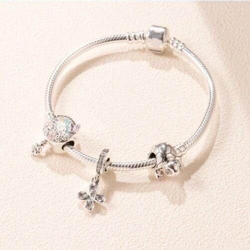 New 925 sterling silver butterfly flowers ladybugs four-leaf Pan bracelet set ladies bracelet DIY jewelry