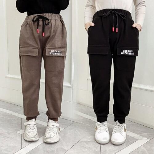 Spring Winter Girls Pants 2019 New Casual Kids Harem Pant for Girl Big Pockets Letter Prints Toddler Teens Children Trousers