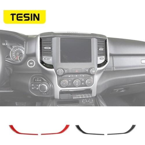 TESIN Soft Carbon Fiber Car Central Console Air Outlet Vent Decoration Cover Trim Stickers Accessories For Dodge RAM 1500 2018
