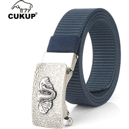 CUKUP Mens Unique Design Elephant Head Zinc Buckle Fashion Nylon Belt New Accessories Quality Canvas Belts for Men CBCK219