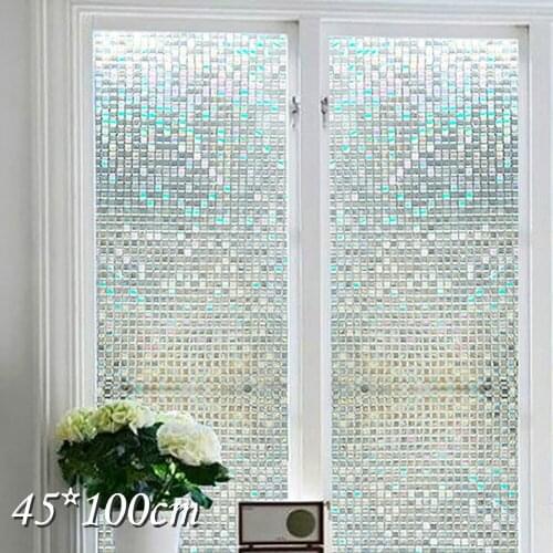 Decorative Door Window Sticker Non Adhesive Privacy Films Removable Rainbow Window Glass Film for Home Office 45*100cm