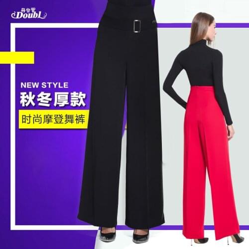 Dan polo Latin dress female adult new modern trousers ballroom dance of tall waist trousers wide-legged pants dance
