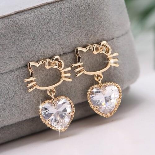 ED027 New Style Fashion Cute Cat Copper Zircon Heart GIRLS Earrings Wedding Party Gift WOMENS Earrings Jewelry 2021