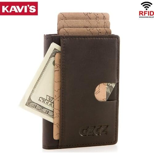 KAVIS 2020 New Credit Card Holder Wallet Men RFID Vintage Billfold Bag Crazy Horse Cow Leather Slim Bank Cardholder Case
