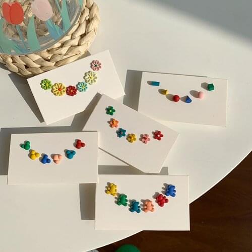 Colorful Mini Stud Earrings Sets Flower Bear Small Mouse Jewelry Wholesale 2021 New Lovely Anime Accessories Gifts For Girls
