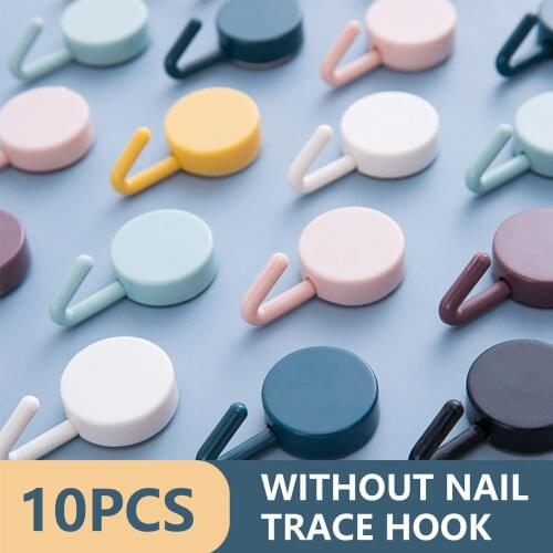 10pcs Solid Color Free Punching Door Without Trace Nail Small Hook Clothes Hook Mounted Wall Hook Wall Hanging Hooks Decorative