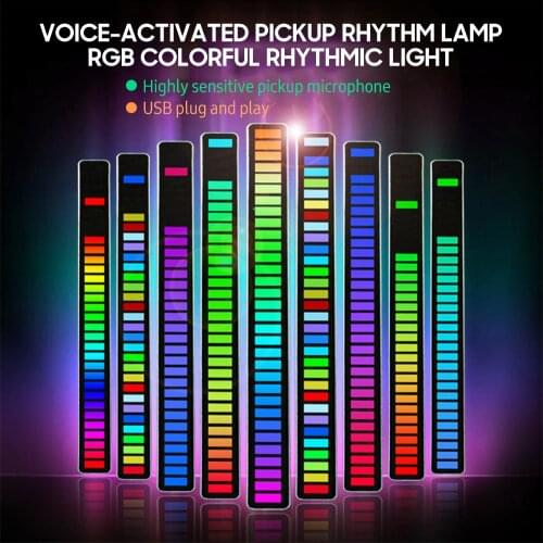 32/40LED Strip Pickup Rhythm Lights RGB Colorful Tube Sound-Activated USB Music Atmosphere Light Bar Ambient Night Lamp