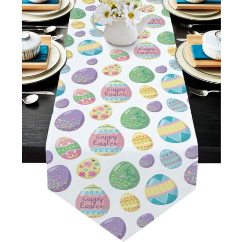 Little Cute Happy Easter Eggs Table Runner Wedding Decor Cake Tablecloth and Placemat Holiday Table Decor Table Runner