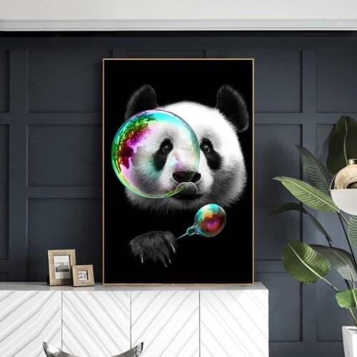 Cute Panda with Colorful Bubble Canvas Art Posters and Prints on The Wall Art Cartoon Pictures Children Room Wall Decoration