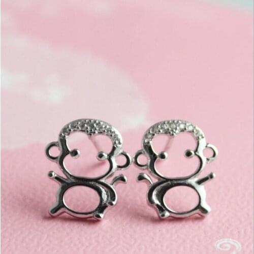 Fashion 925 Sterling Silver Cute Little Monkey Zircon Hollow Stud Earrings for Women Girls Birthday Gifts Fine Jewelry SE153