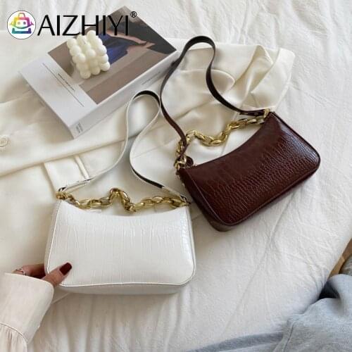 Fashion Women Alligator Pattern PU Leather Solid Color Shoulder Underarm Hobos Bag Vintage Ladies Thick Chain Zipper Handbag