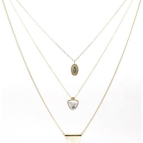 Fashion 3 Layers White Marble Stone Pave Small Oval Pendant Necklaces Gift for Women